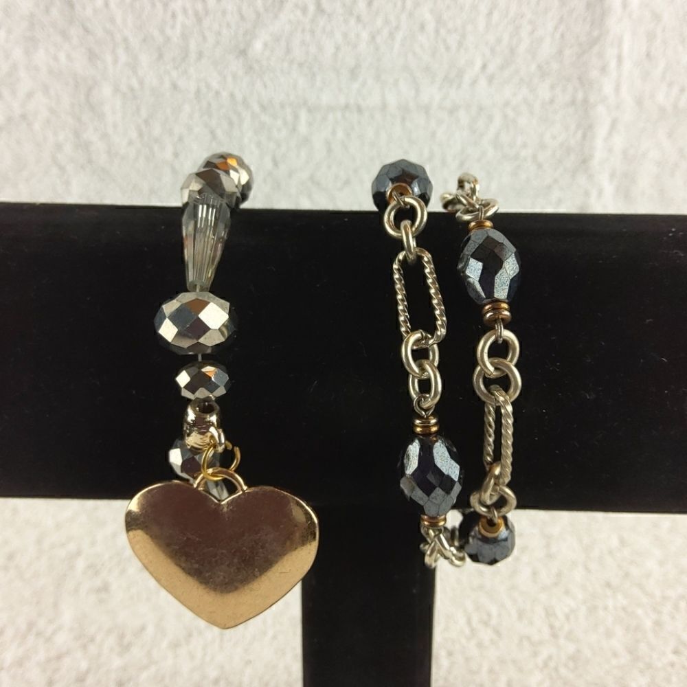 (3/$20) silver & gold tone linked beaded bracelets